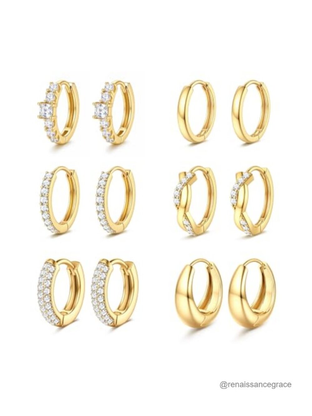 Hypoallergenic 14K Gold Plated Huggie Hoop Earrings Set for Women Stackable CZ